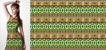 06002v Materiał ze wzorem kolorowy motyw inspirowany sztuką afrykańską z rombami i poziomymi pasami